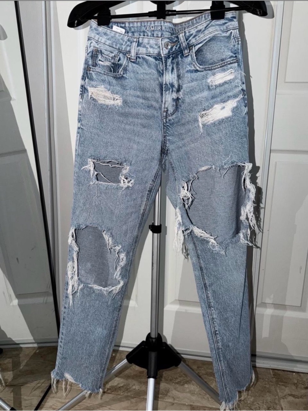 american eagle heavily distressed jeans